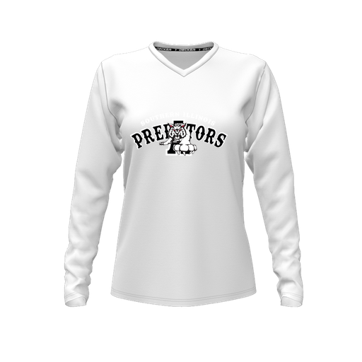 [CUS-DFW-TEES-CMF-VNK-LSL-WHT-FYXS-LOGO2] Comfort T-Shirt (Female Youth XS, White, V Neck, Logo 2, Long Sleeve)