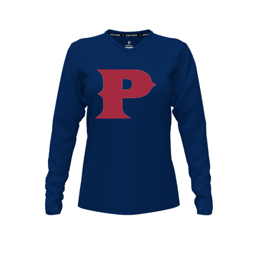 [FTLVPTNV-FYXS-LOGO1] Decker Performance T-Shirt (Female Youth XS, Navy, V Neck, Logo 1, Long Sleeve)