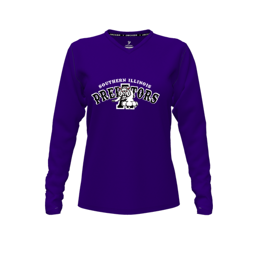 [CUS-DFW-TEES-PER-VNK-LSL-PUR-FYXS-LOGO2] Performance T-Shirt (Female Youth XS, Purple, V Neck, Logo 2, Long Sleeve)