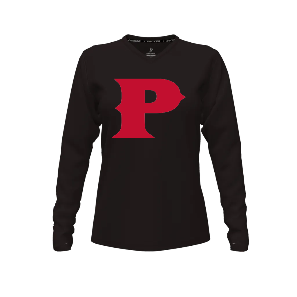 [CUS-DFW-TEES-CMF-VNK-LSL-BLK-FYS-LOGO1] Decker Women's Comfort T-Shirt - Long Sleeve (Black, Female Youth S, Logo 1)